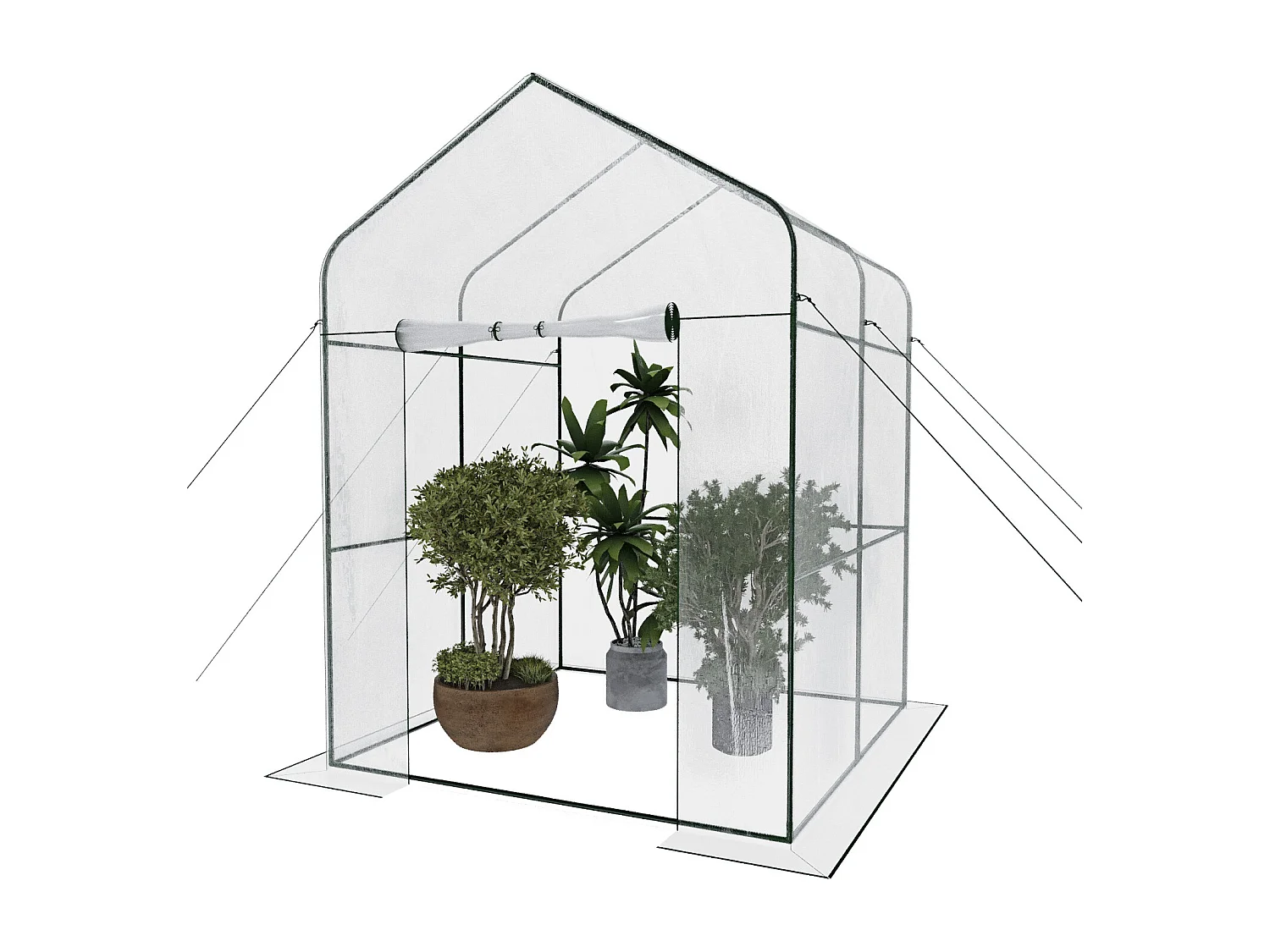 Serra Da Giardino Per Orto Senza Ripiani Telaio In Metallo A Casetta In Acciaio Telo Trasparente In PVC Porta Avvolgibile Protezione Piante 143 x 143 x 195 Cm