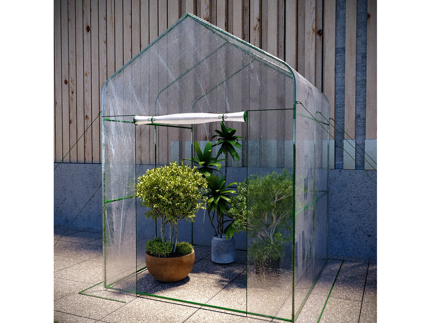 Serra Da Giardino Per Orto Senza Ripiani Telaio In Metallo A Casetta In Acciaio Telo Trasparente In PVC Porta Avvolgibile Protezione Piante 143 x 143 x 195 Cm