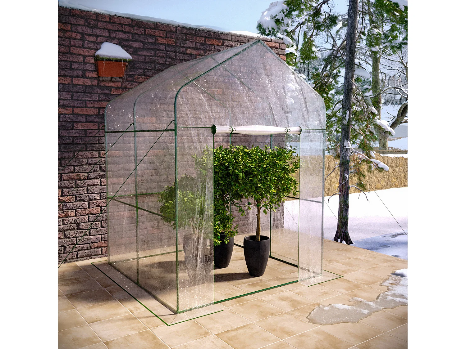 Serra Da Giardino Per Orto Senza Ripiani Telaio In Metallo A Casetta In Acciaio Telo Trasparente In PVC Porta Avvolgibile Protezione Piante 143 x 143 x 195 Cm