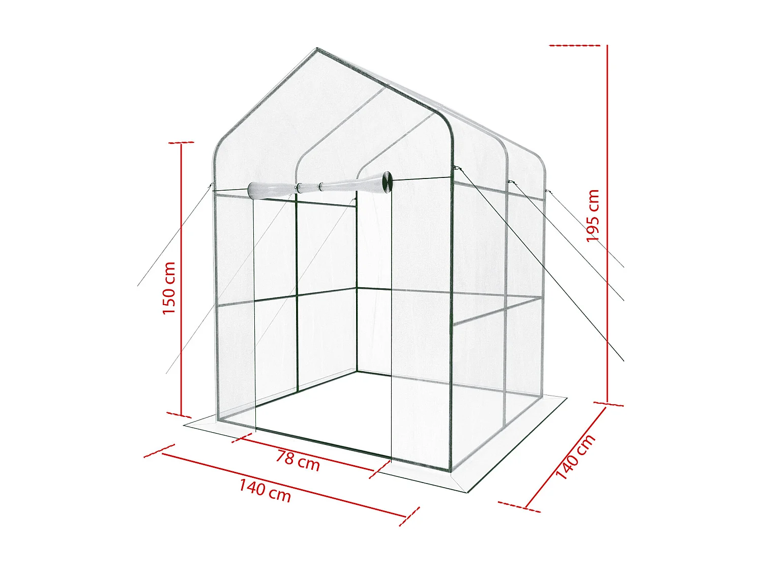 Serra Da Giardino Per Orto Senza Ripiani Telaio In Metallo A Casetta In Acciaio Telo Trasparente In PVC Porta Avvolgibile Protezione Piante 143 x 143 x 195 Cm