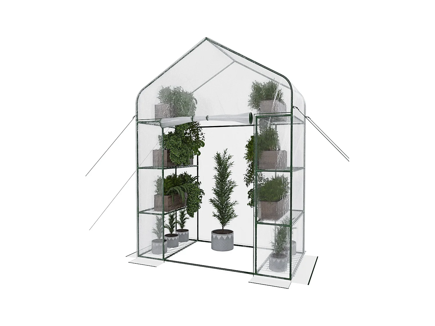 Serra Giardino Orto Con 8 Ripiani In Metallo Telaio A Casetta In Acciaio Telo Trasparente PVC Porta Avvolgibile Apertura A Cerniera 143x74x195 Cm