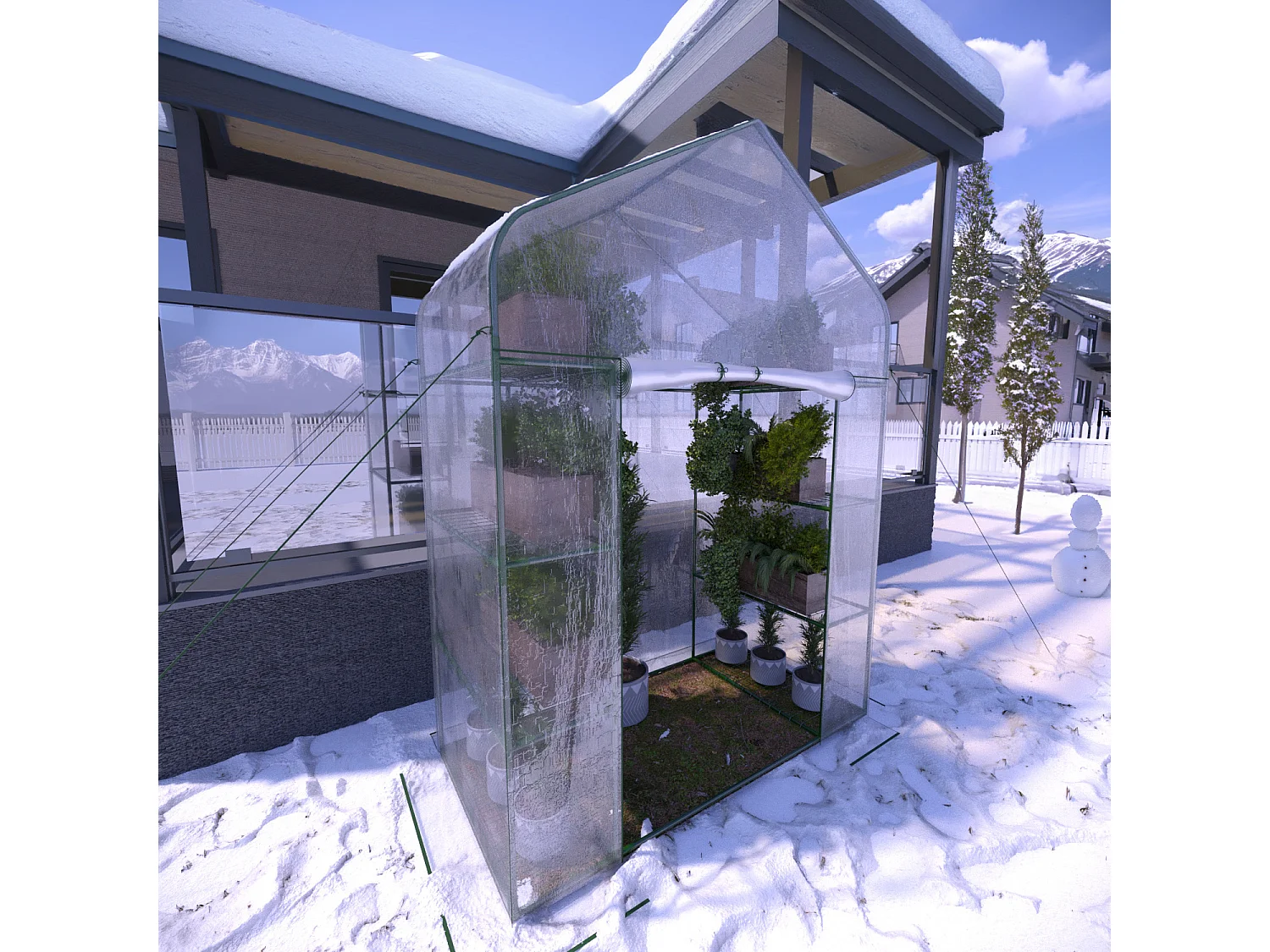 Serra Da Giardino Per Orto Con 8 Ripiani In Metallo Telaio A Casetta In Acciaio Telo Trasparente In PVC Porta Avvolgibile Apertura A Cerniera 143 x 74 x 195 Cm