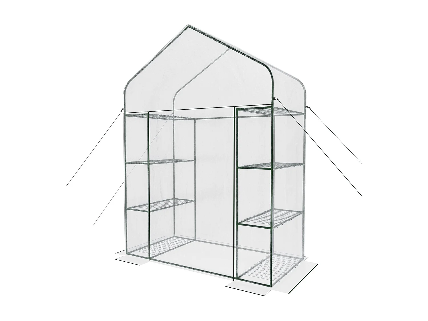 Serra Da Giardino Per Orto Con 8 Ripiani In Metallo Telaio A Casetta In Acciaio Telo Trasparente In PVC Porta Avvolgibile Apertura A Cerniera 143 x 74 x 195 Cm