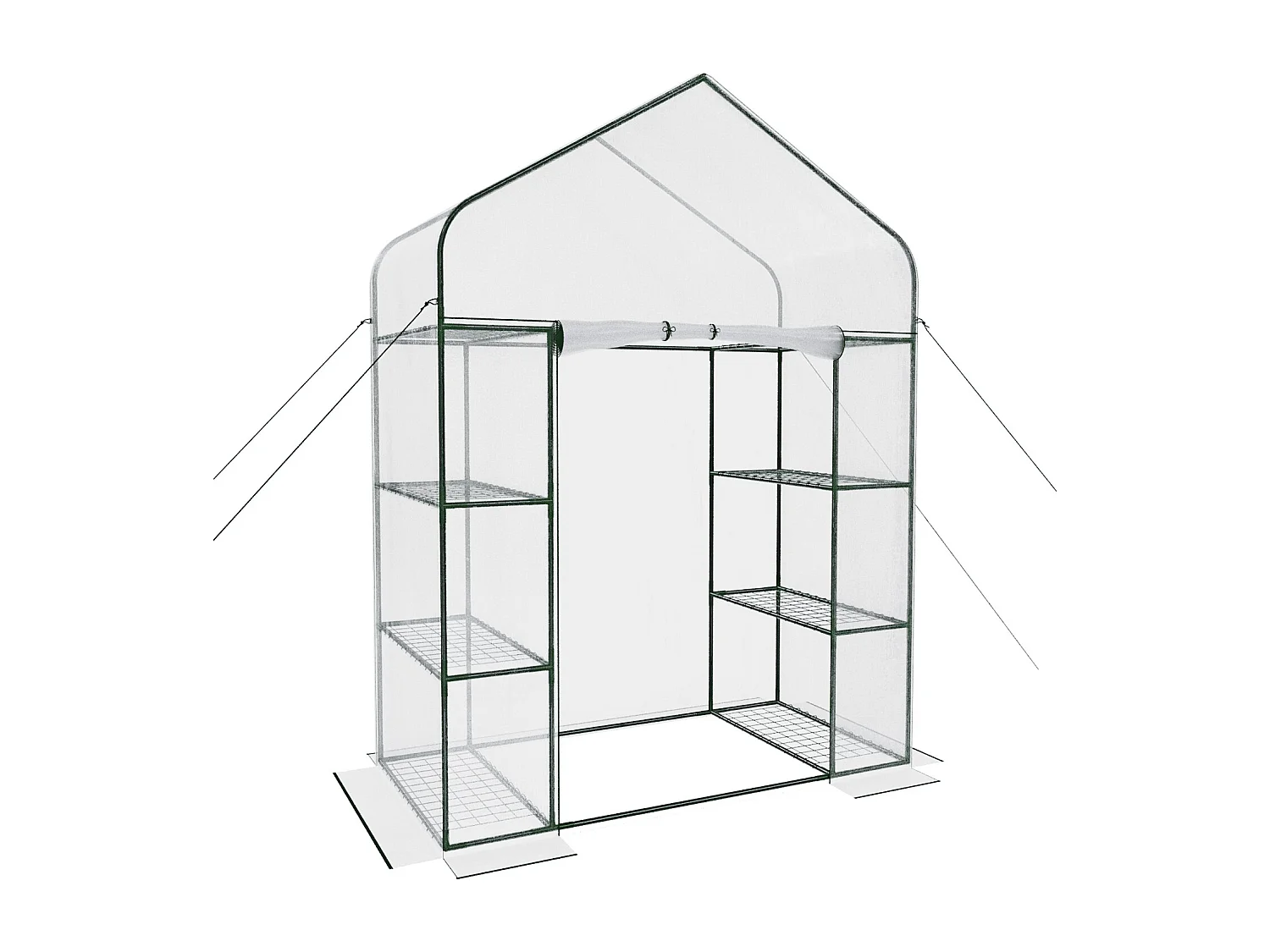 Serra Da Giardino Per Orto Con 8 Ripiani In Metallo Telaio A Casetta In Acciaio Telo Trasparente In PVC Porta Avvolgibile Apertura A Cerniera 143 x 74 x 195 Cm