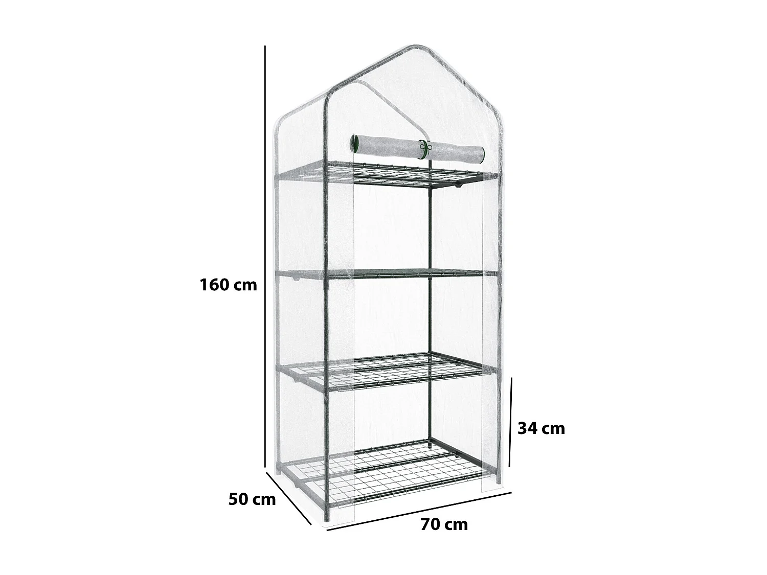 Serra A 4 Ripiani Da Giardino Per Orto Telaio In Acciaio Verniciato Telo In PVC Trasparente Porta Avvolgibile Apertura A Cerniera 69x49x160 Cm