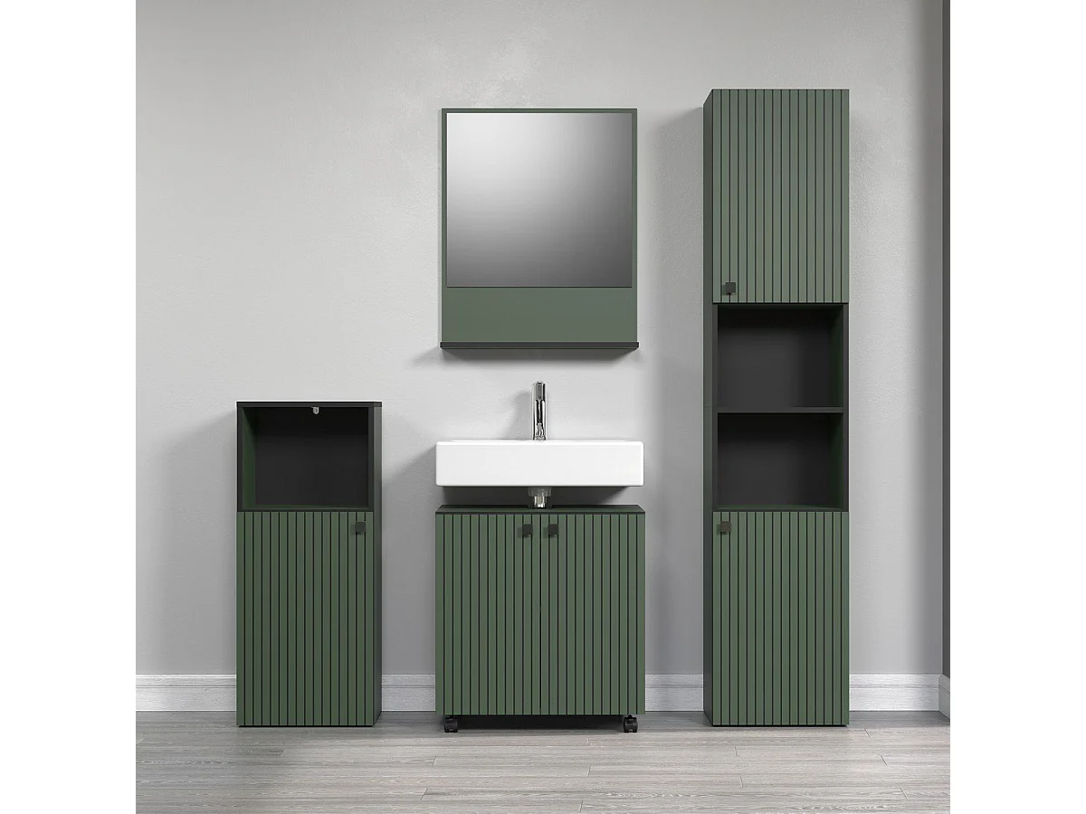 Colonne de salle de bain rainurée 2 portes, 2 niches H186 cm - PUREBLISS