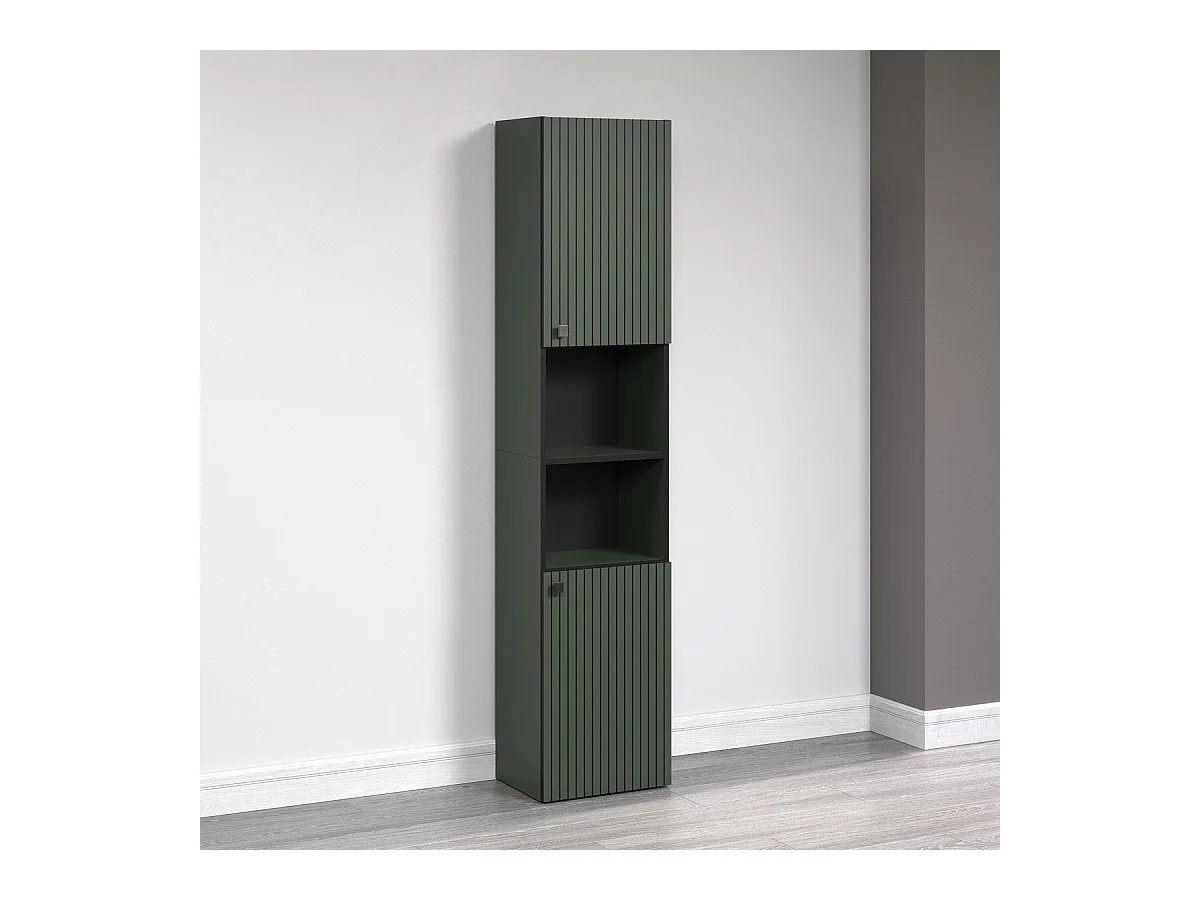 Colonne de salle de bain rainurée 2 portes, 2 niches H186 cm - PUREBLISS