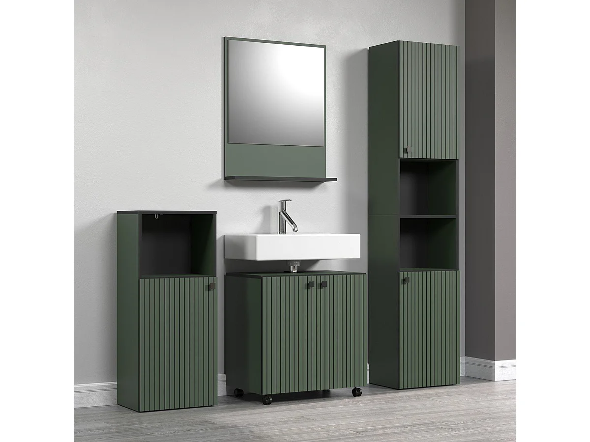 Colonne de salle de bain rainurée 2 portes, 2 niches H186 cm - PUREBLISS