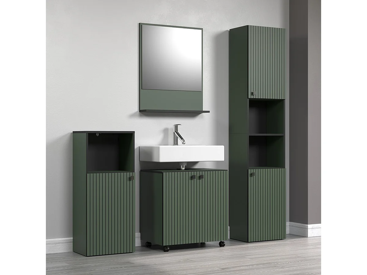 Colonne de salle de bain rainurée 2 portes, 2 niches H186 cm - PUREBLISS