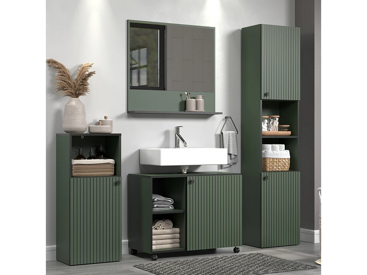 Colonne de salle de bain rainurée 2 portes, 2 niches H186 cm - PUREBLISS