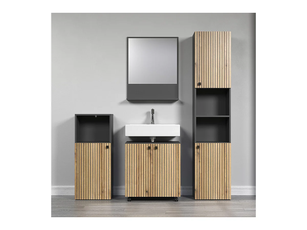 Colonne de salle de bain rainurée 2 portes, 2 niches H186 cm - PUREBLISS