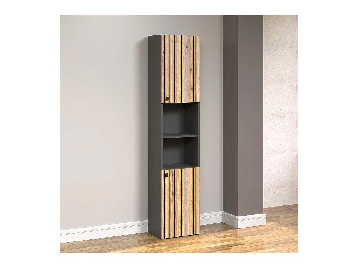 Colonne de salle de bain rainurée 2 portes, 2 niches H186 cm - PUREBLISS