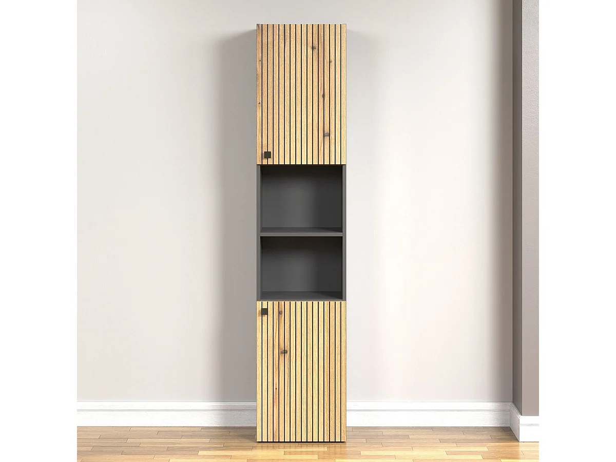 Colonne de salle de bain rainurée 2 portes, 2 niches H186 cm - PUREBLISS