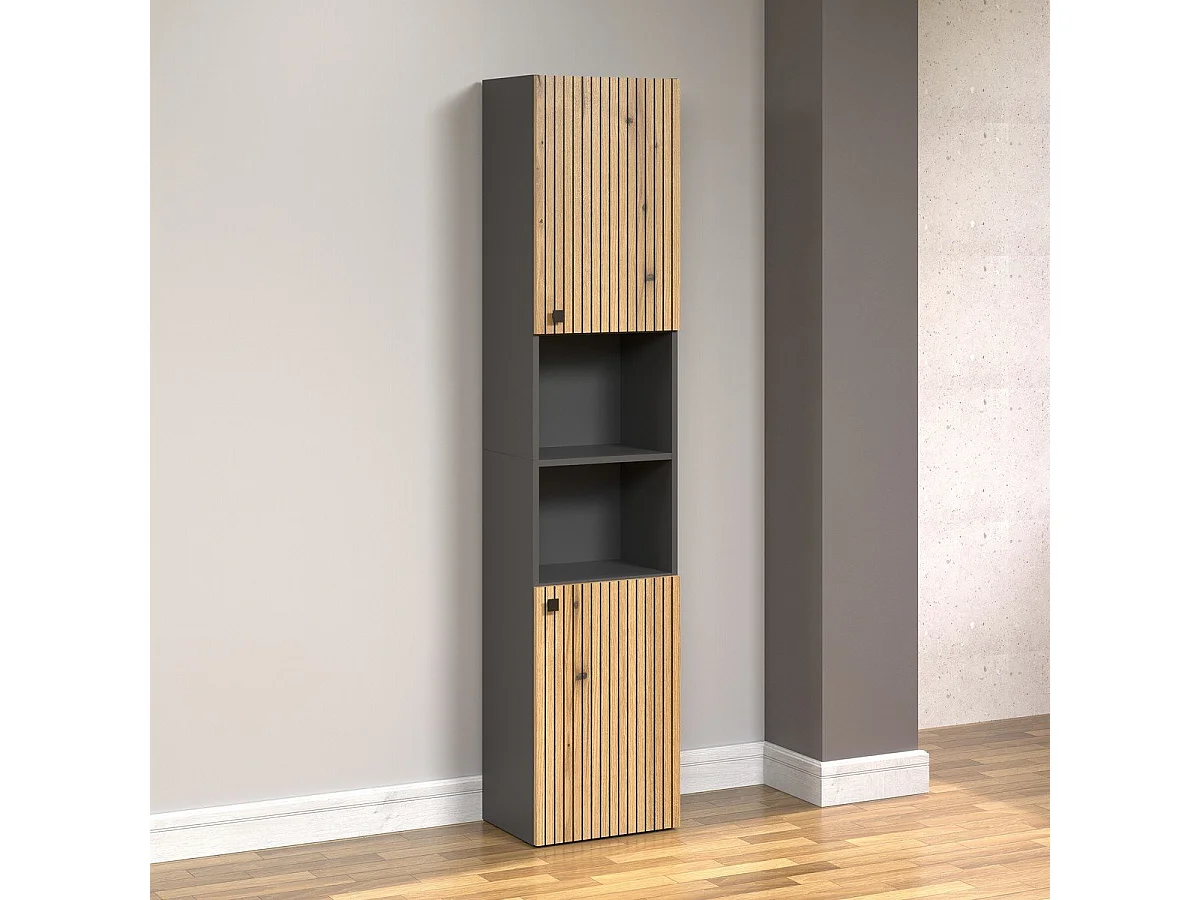 Colonne de salle de bain rainurée 2 portes, 2 niches H186 cm - PUREBLISS