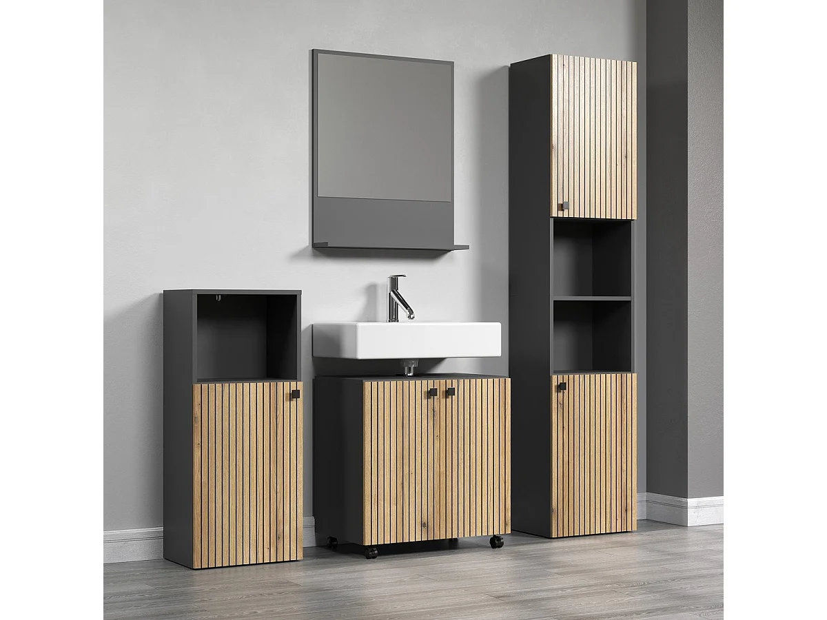 Colonne de salle de bain rainurée 2 portes, 2 niches H186 cm - PUREBLISS