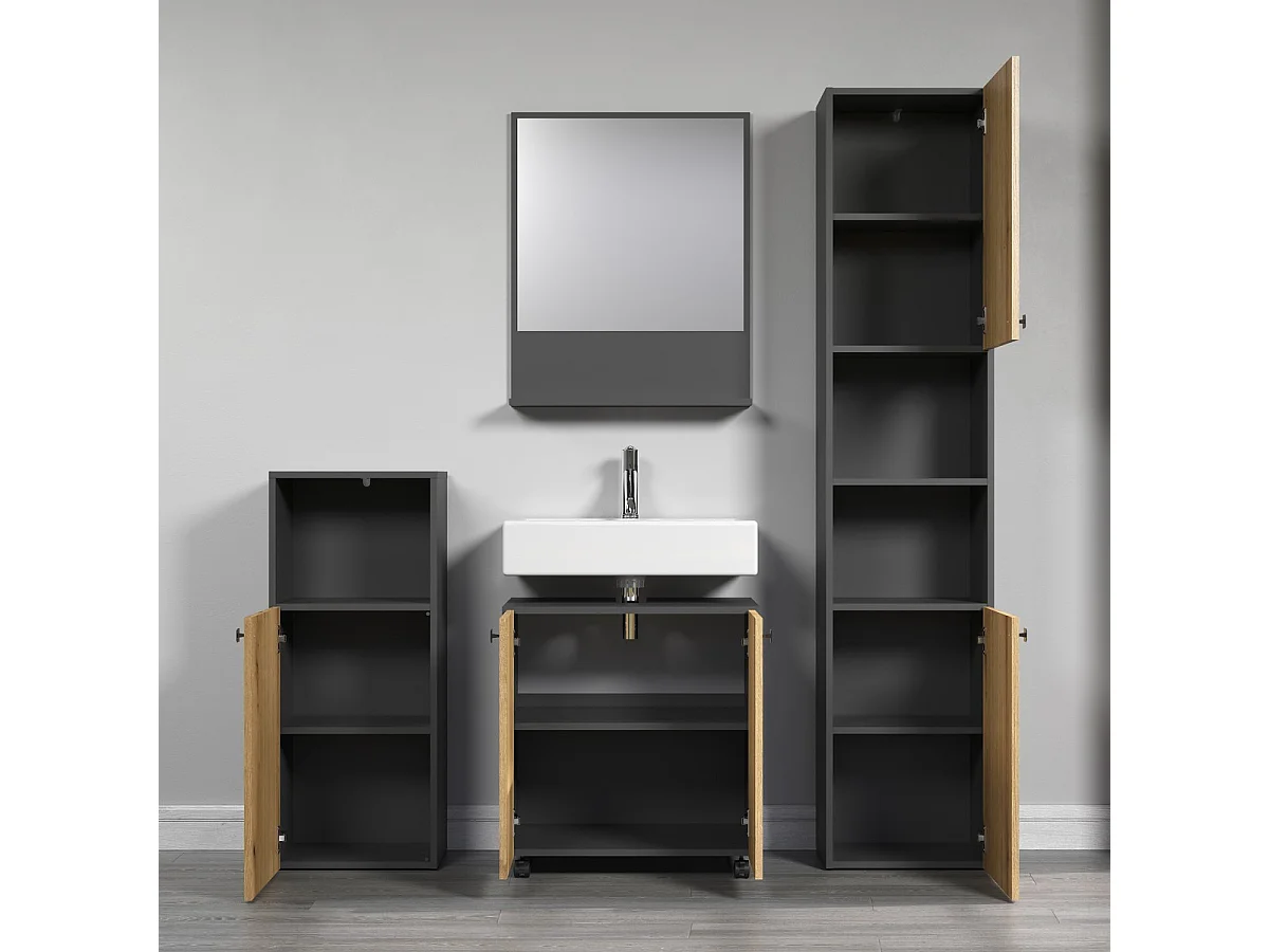 Colonne de salle de bain rainurée 2 portes, 2 niches H186 cm - PUREBLISS