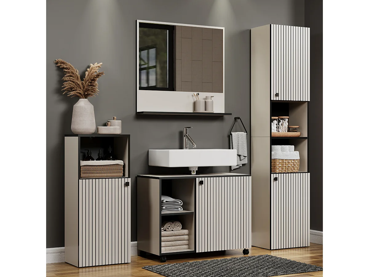 Colonne de salle de bain rainurée 2 portes, 2 niches H186 cm - PUREBLISS