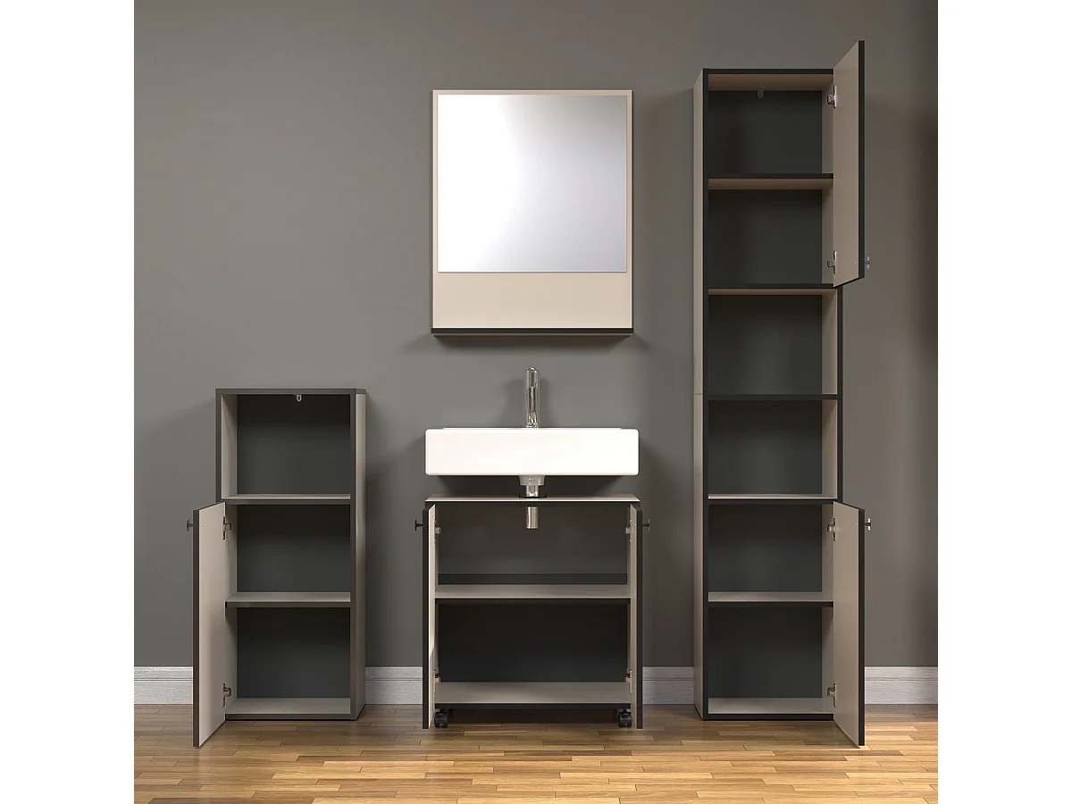 Colonne de salle de bain rainurée 2 portes, 2 niches H186 cm - PUREBLISS