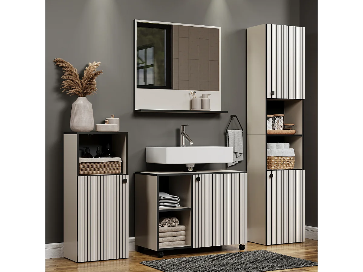 Colonne de salle de bain rainurée 2 portes, 2 niches H186 cm - PUREBLISS