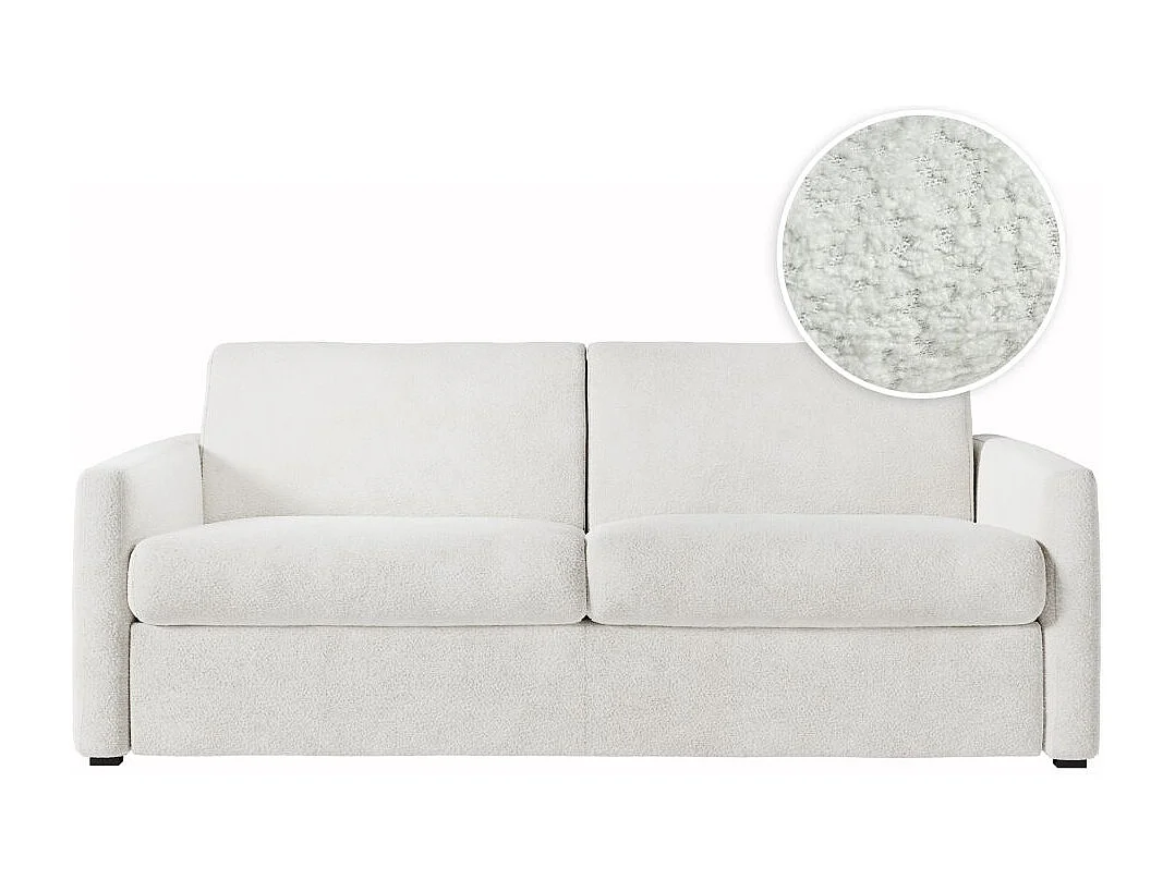 Canapé convertible express 3 places AGATHE en tissu bouclette - Matelas 13cm - Blanc - 140x190cm