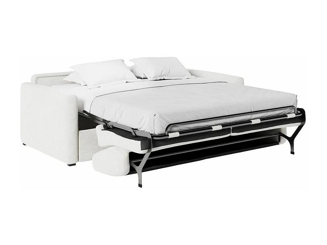 Canapé convertible express 3 places AGATHE en tissu bouclette - Matelas 13cm - Blanc - 140x190cm