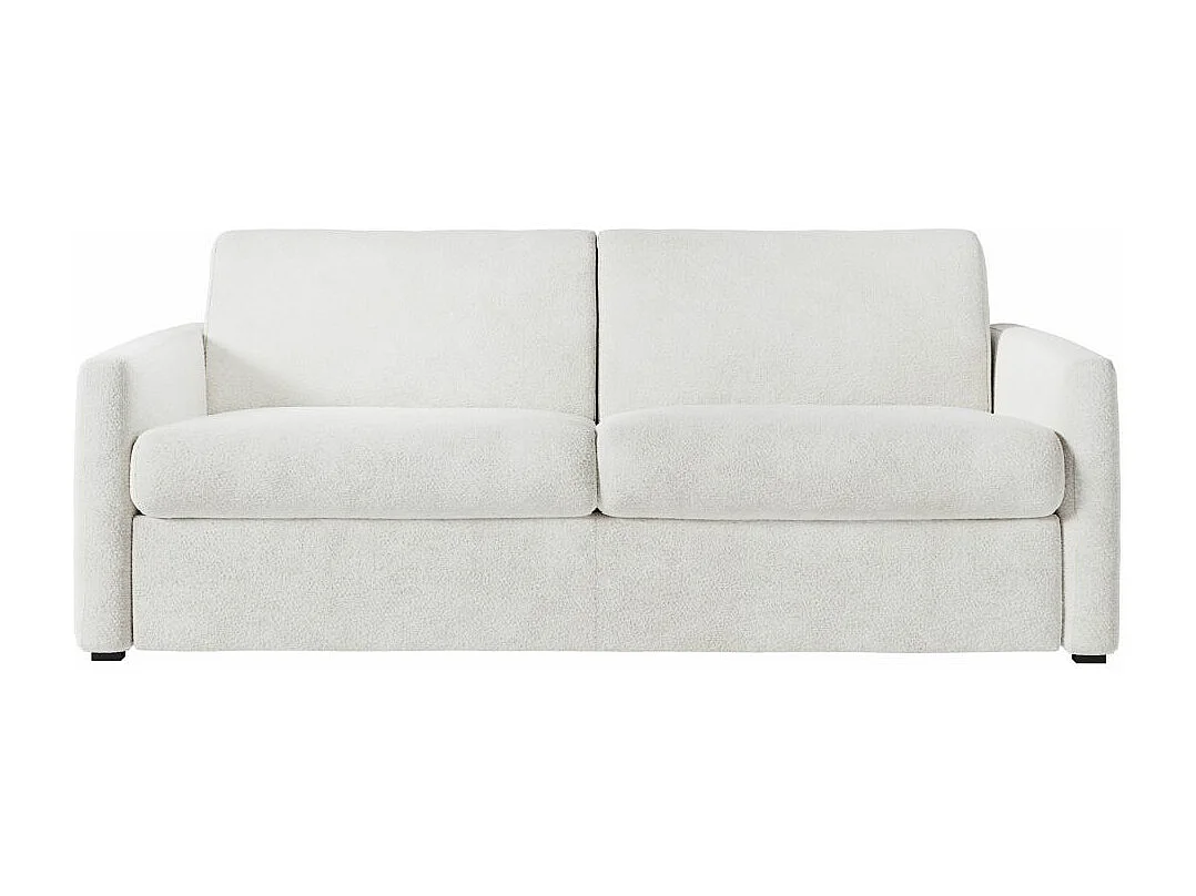 Canapé convertible express 3 places AGATHE en tissu bouclette - Matelas 13cm - Blanc - 140x190cm