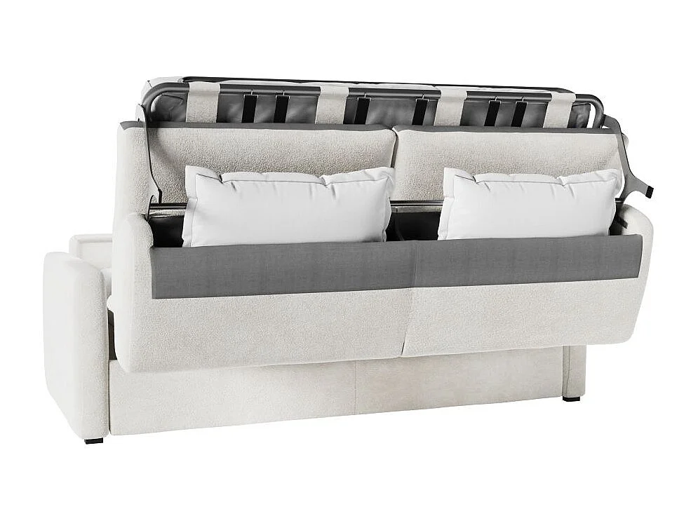 Canapé convertible express 3 places AGATHE en tissu bouclette - Matelas 13cm - Blanc - 140x190cm