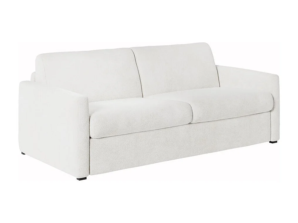 Canapé convertible express 3 places AGATHE en tissu bouclette - Matelas 13cm - Blanc - 140x190cm