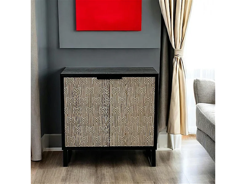 Buffet 2 portes bois et métal décor oriental