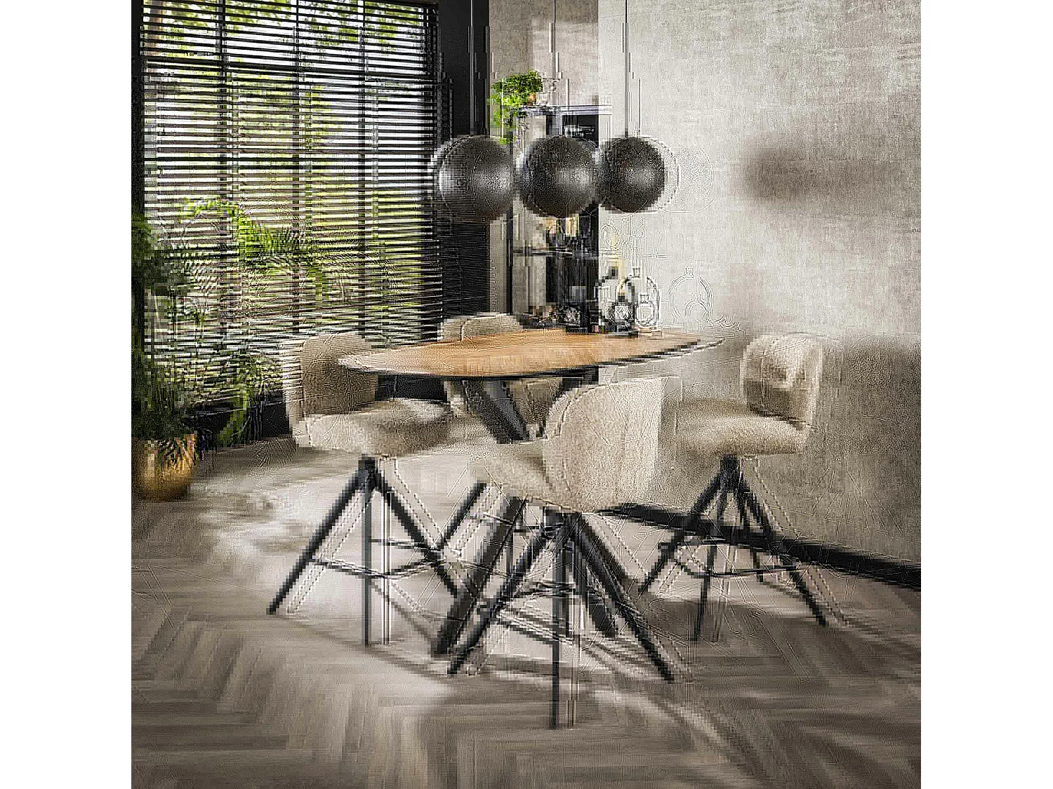 Table bar teck bords arrondis motif chevron 140 cm MAYA