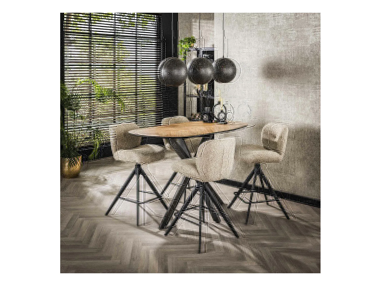 Table bar teck bords arrondis motif chevron 140 cm MAYA
