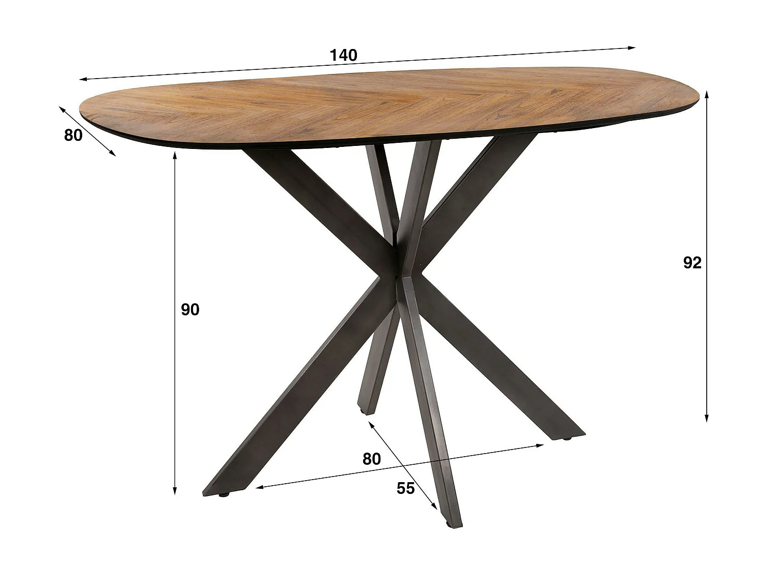 Table bar teck bords arrondis motif chevron 140 cm MAYA