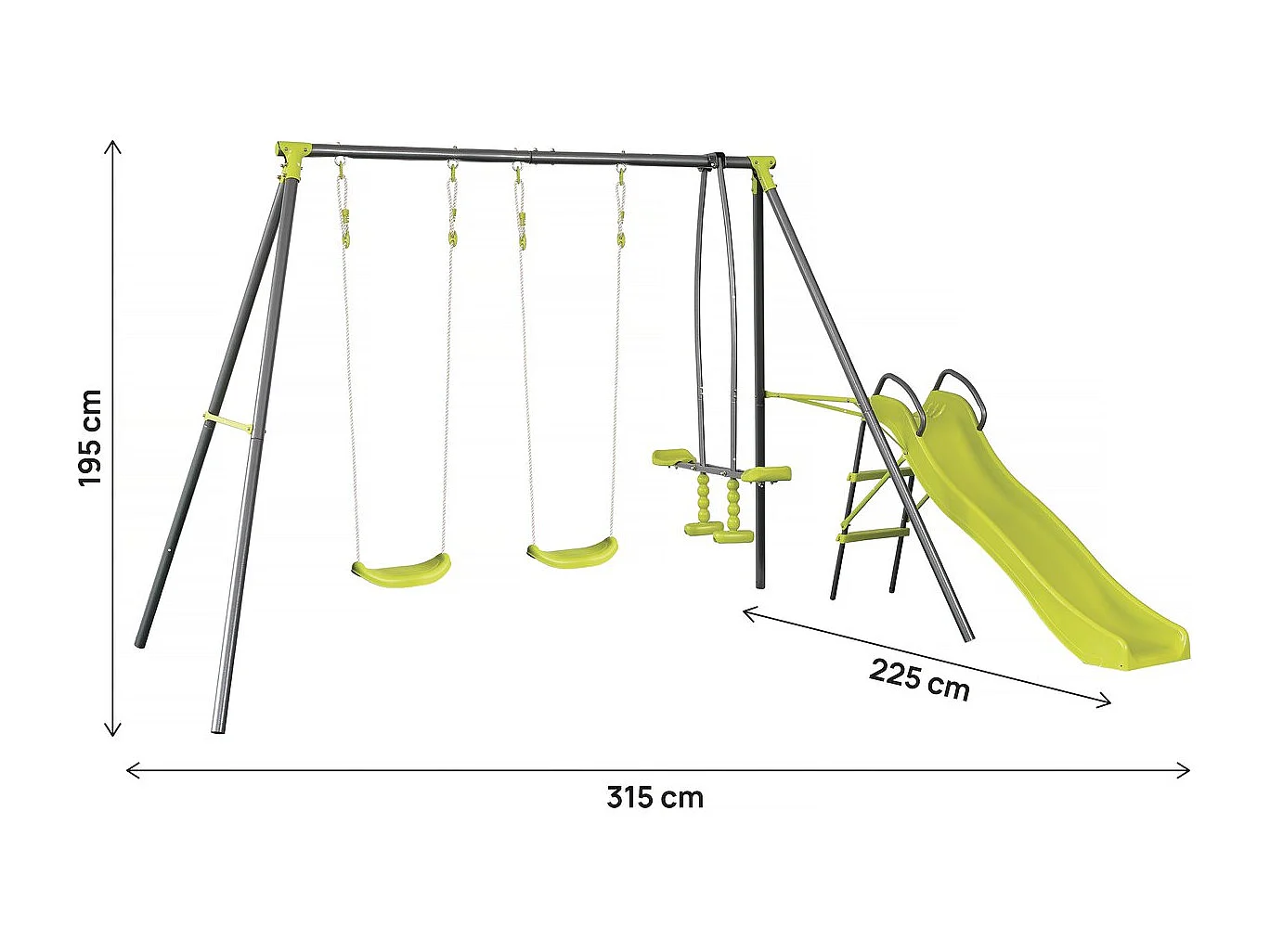 Altalena in metallo "Enzo II" con 4 attrezzi per bambini da 3 a 12 anni - 315 x 225 x 195 cm