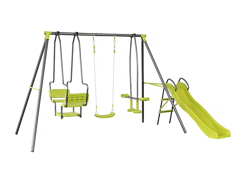 Balanço de metal "Ludo II" com 4 acessórios para crianças - 315 x 225 x 195 cm - Verde