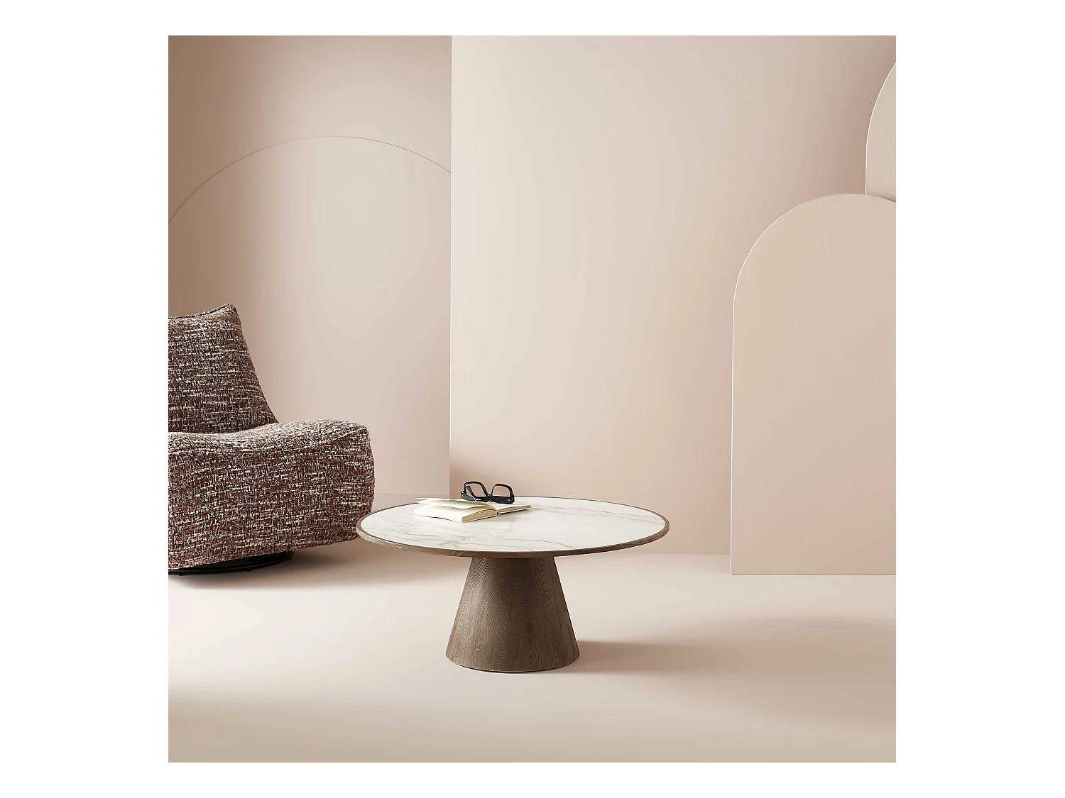 Table basse en chêne et marbre D80 cm - MAFRA