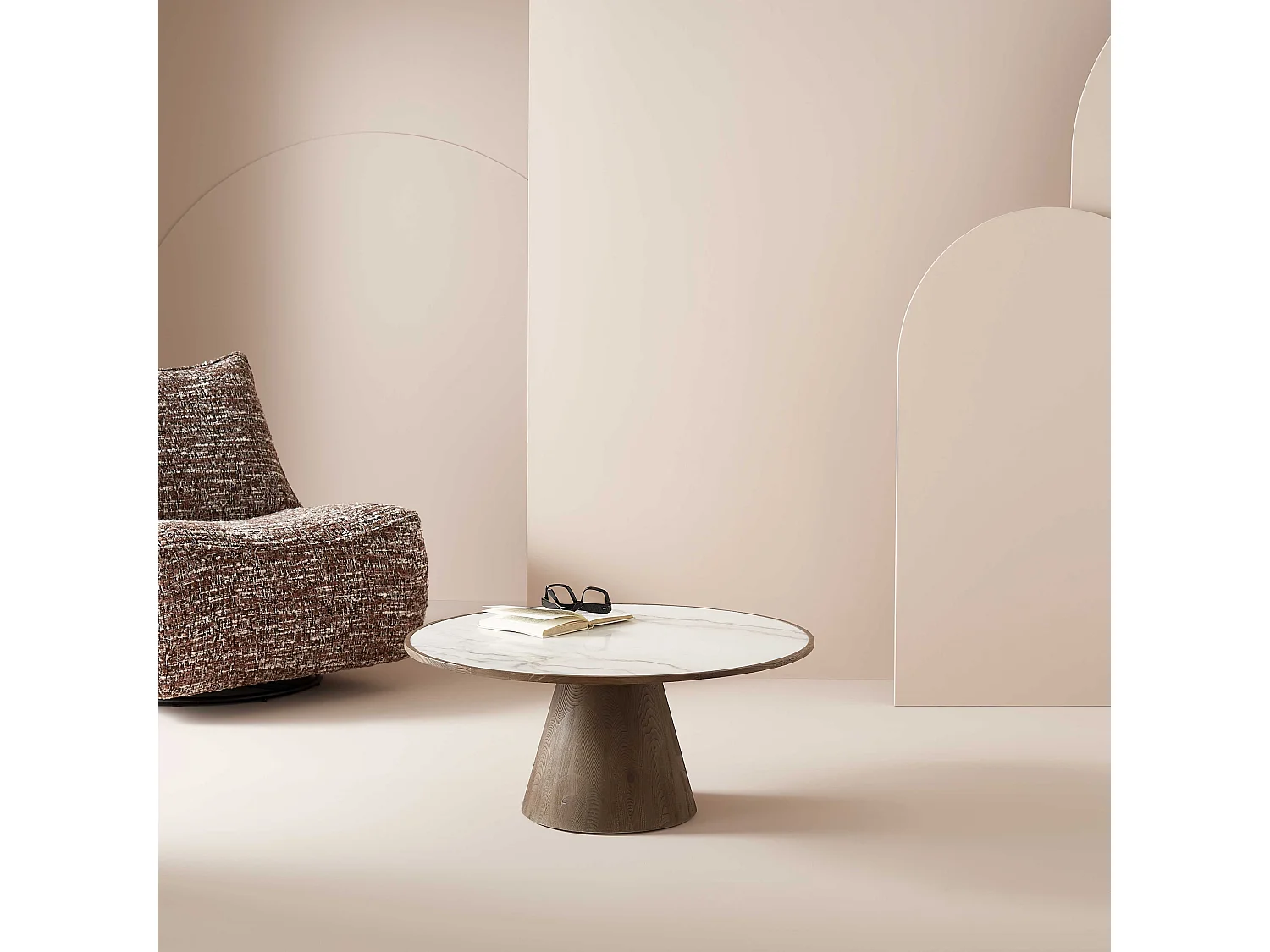 Table basse en chêne et marbre D80 cm - MAFRA