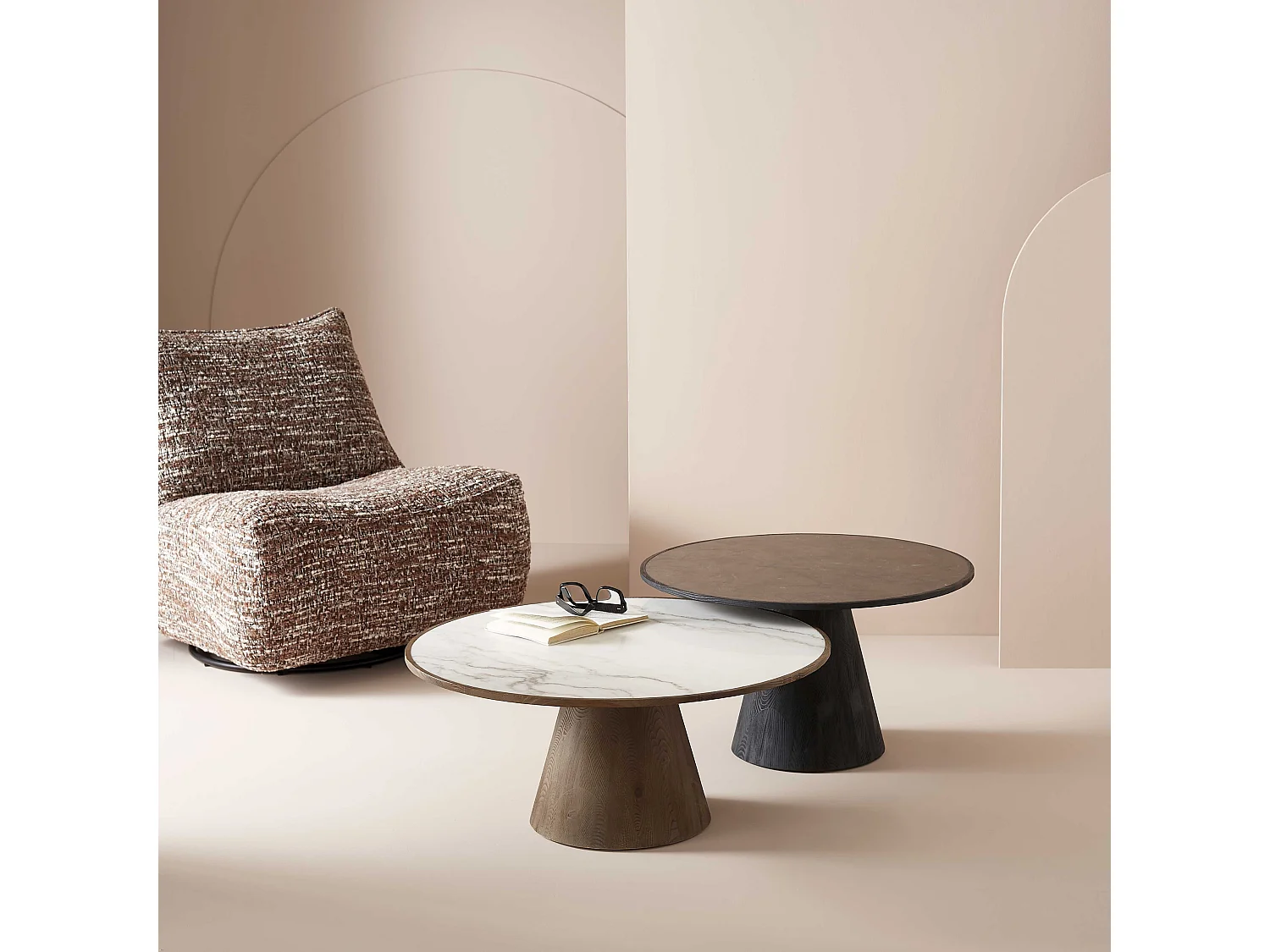 Table basse en chêne et marbre D80 cm - MAFRA