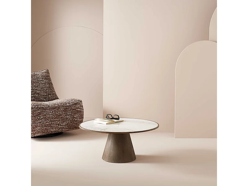 Table basse en chêne et marbre D80 cm - MAFRA