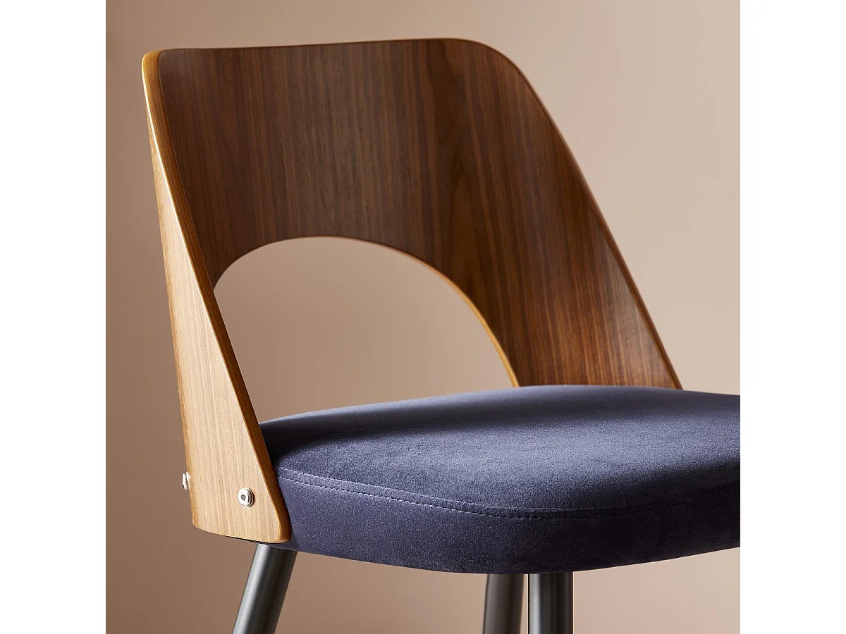 Chaise de comptoir en velours bleu L45 cm - AUSTIN