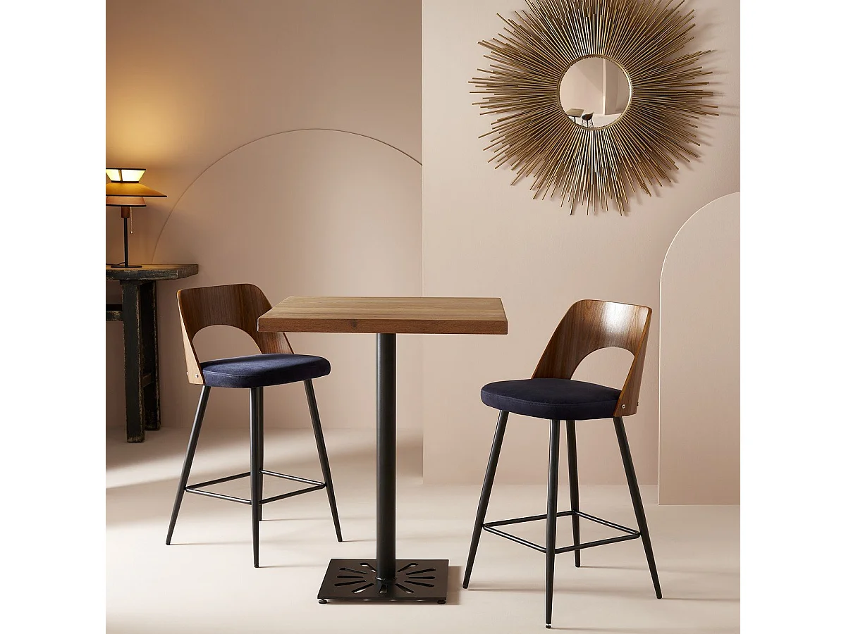 Chaise de comptoir en velours bleu L45 cm - AUSTIN