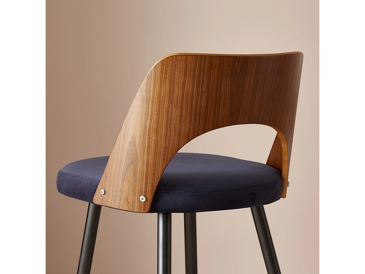 Chaise de comptoir en velours bleu L45 cm - AUSTIN