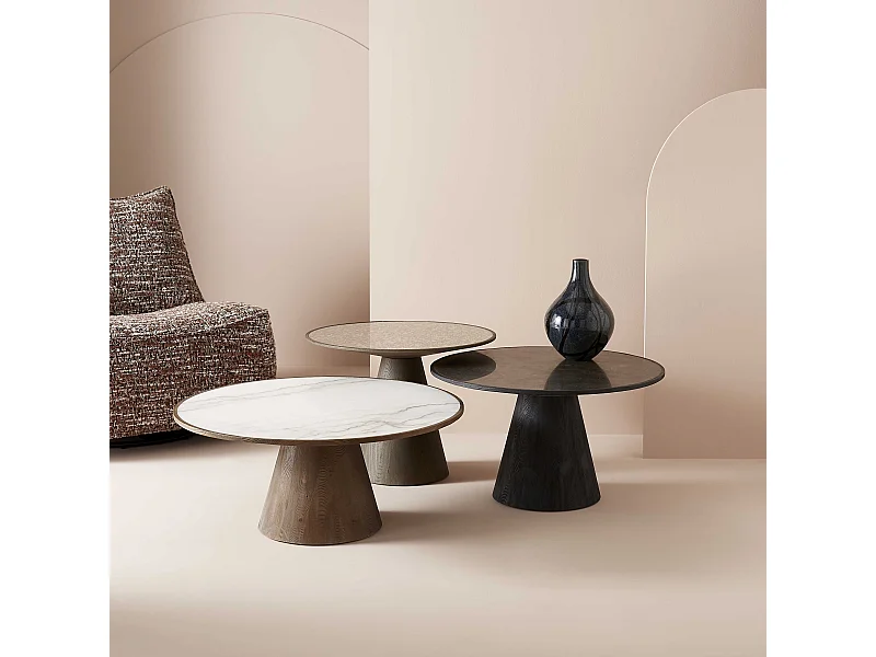 Beistelltisch aus Eiche und Glas L60 cm - MAFRA