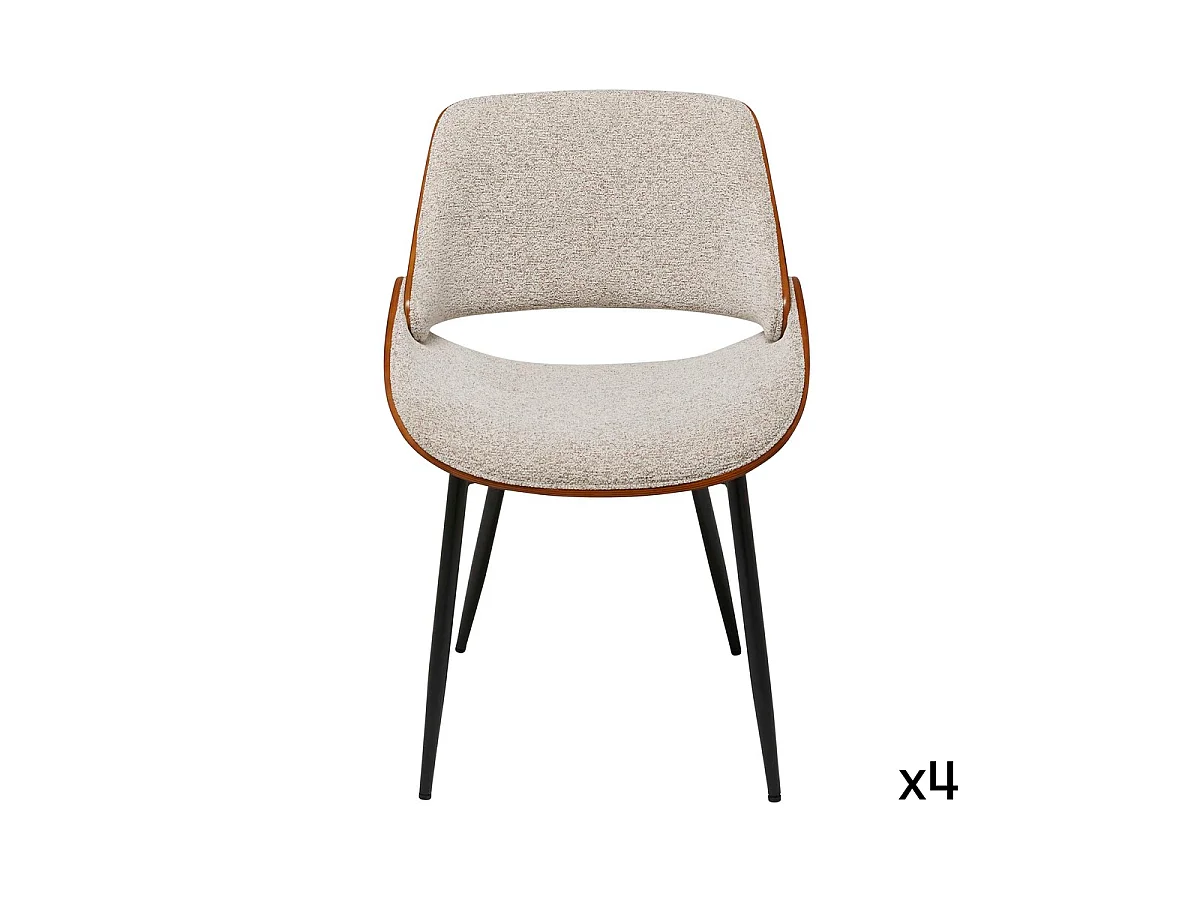 Zestaw 4 krzeseł z drewna orzechowego i beżowej tkaniny L56 cm - MANNIX