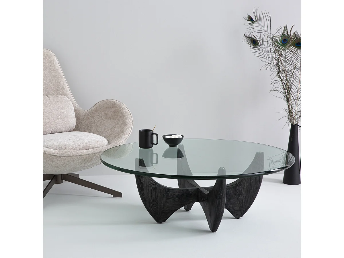 Mesa de centro redonda em carvalho maciço D.100cm - HARPER