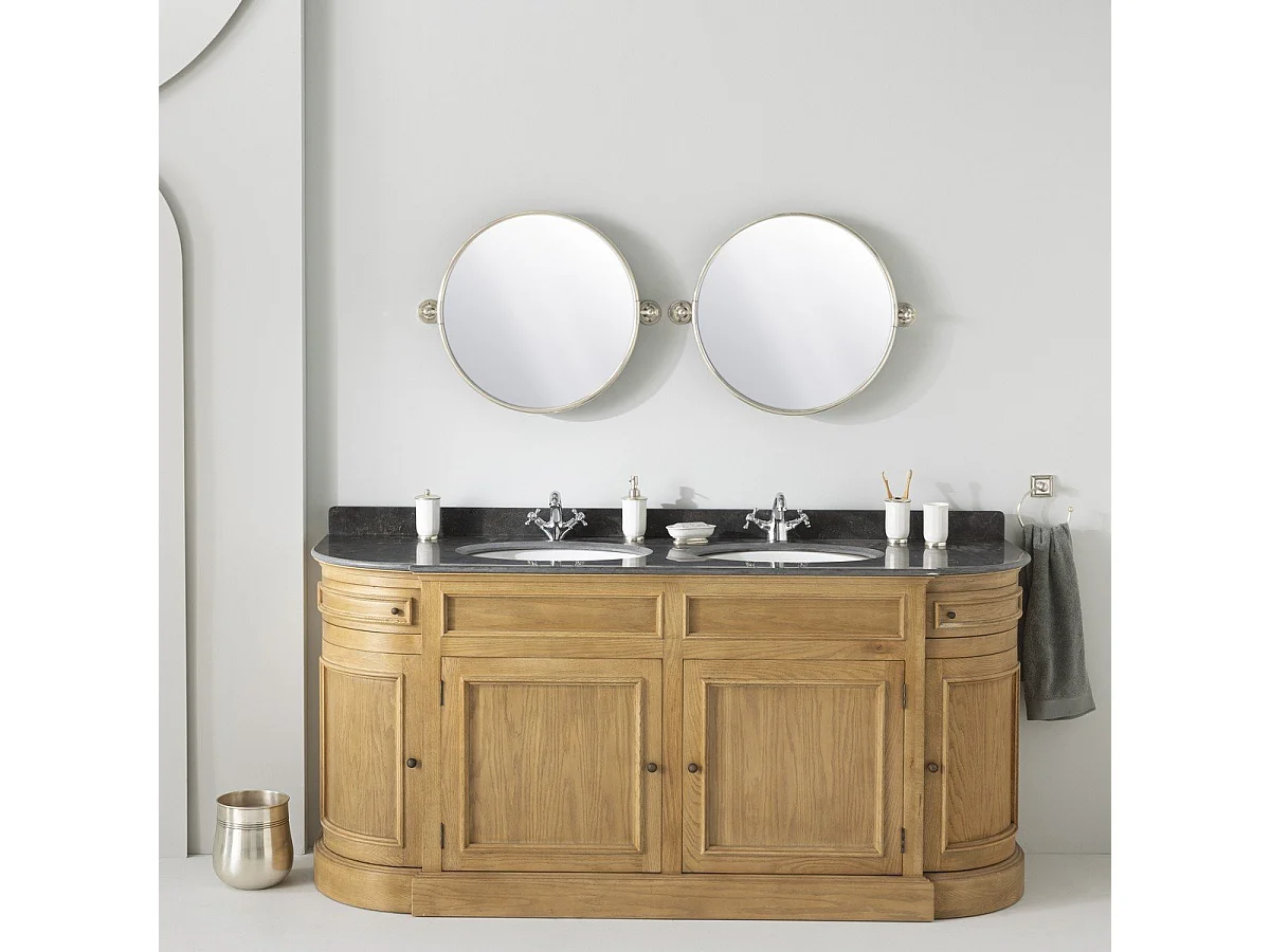 Meuble lavabo double en chêne et pierre bleue L191 cm - HAUSMANN
