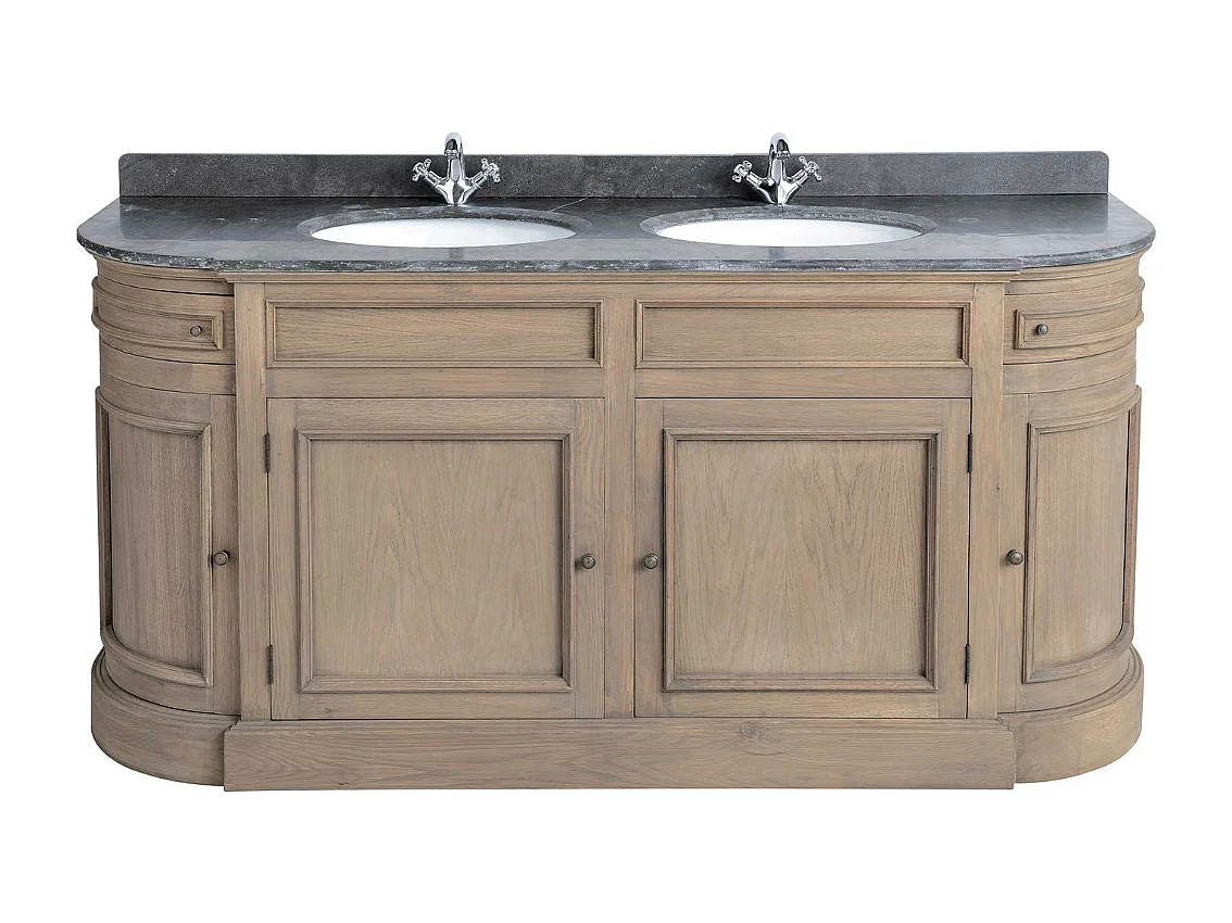 Meuble lavabo double en chêne et pierre bleue L191 cm - HAUSMANN