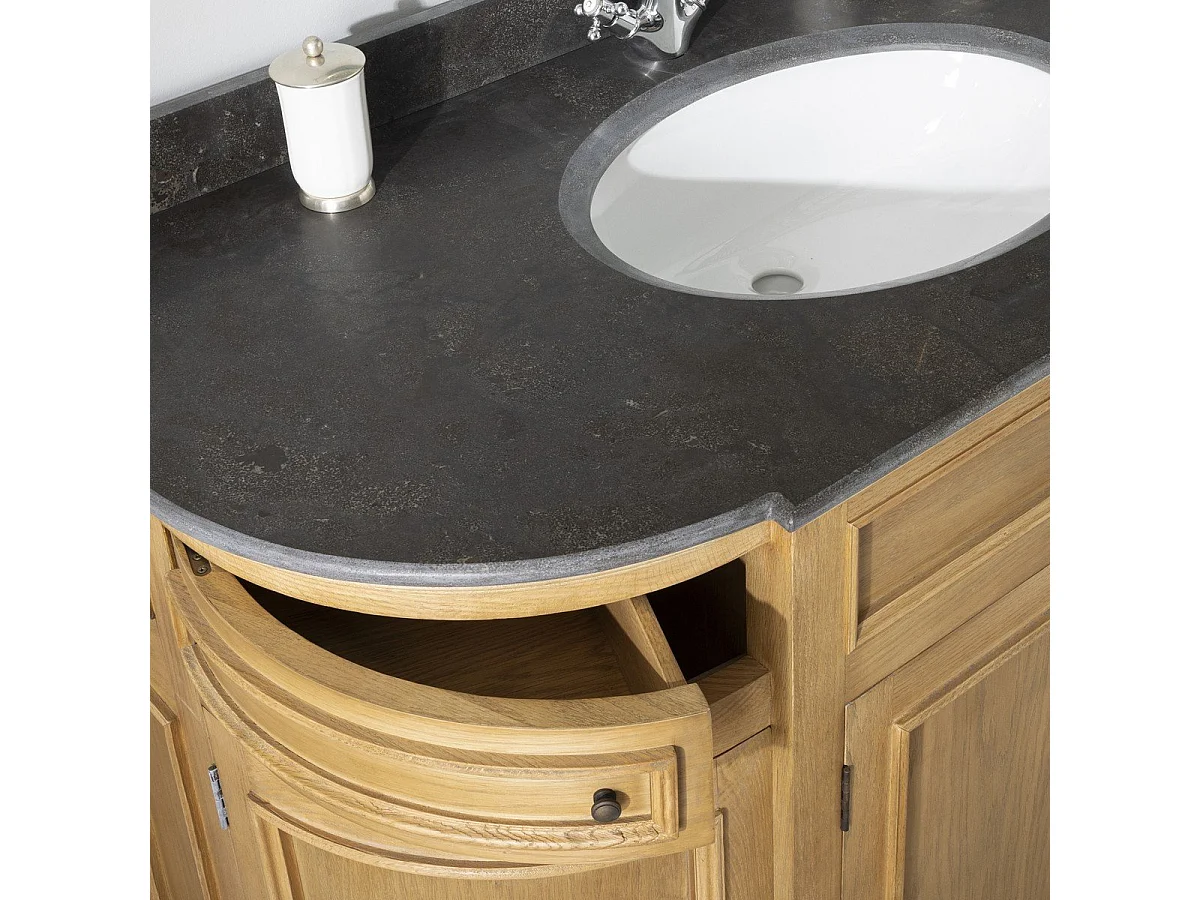 Meuble lavabo double en chêne et pierre bleue L191 cm - HAUSMANN