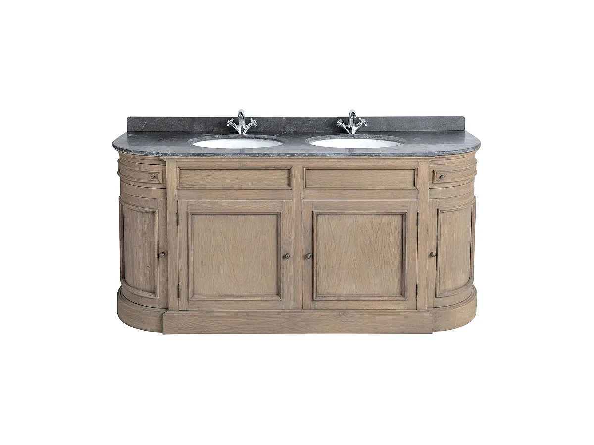 Dubbele wastafelkast van eikenhout en blauwe steen L191 cm - HAUSMANN
