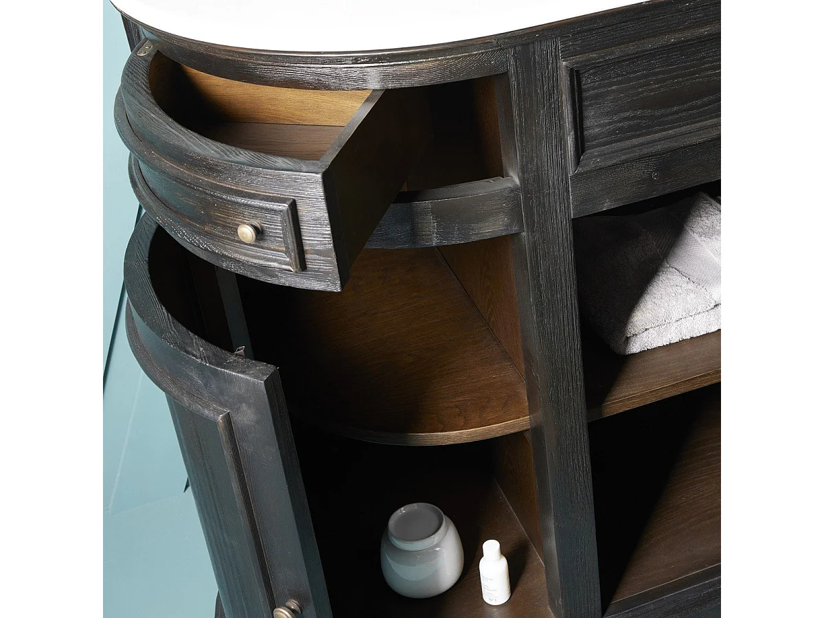 Einzelwaschbecken aus massivem schwarzen Holz L130 cm - HAUSMANN