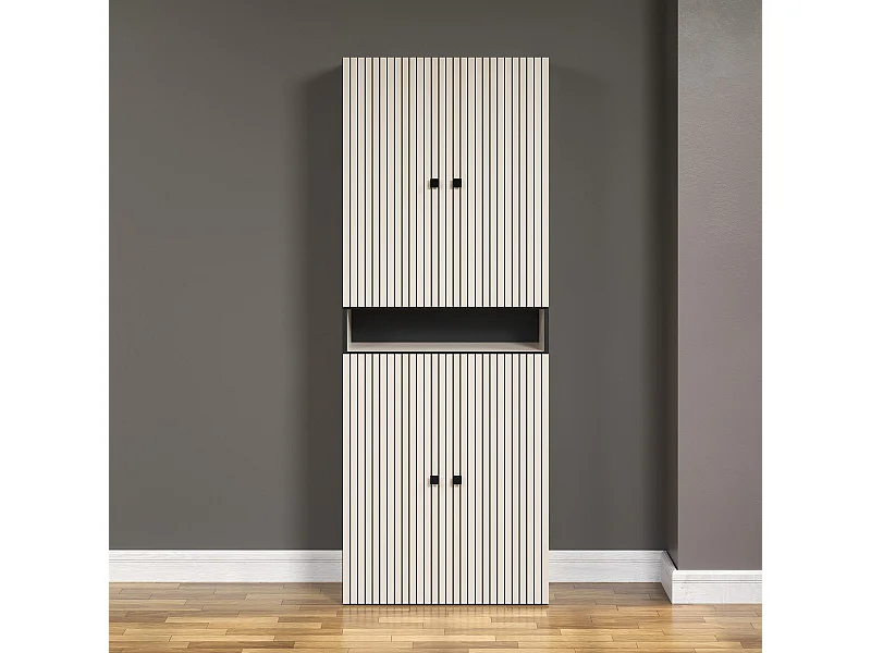 Dubbele geribbelde badkamerkolom met 4 deuren en 1 open vak L70 cm - PUREBLISS